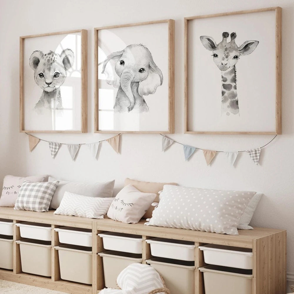 Nordic Modern Grey Cute Animal Elephant Giraffe Cat Prints Canvas Painting Poster For Living Room Play Room Kids Room Home Decor Nordic Modern Grey Cute Animal Elephant Giraffe Cat Prints Canvas Painting Poster For Living Room Play Room Kids Room Home Decor